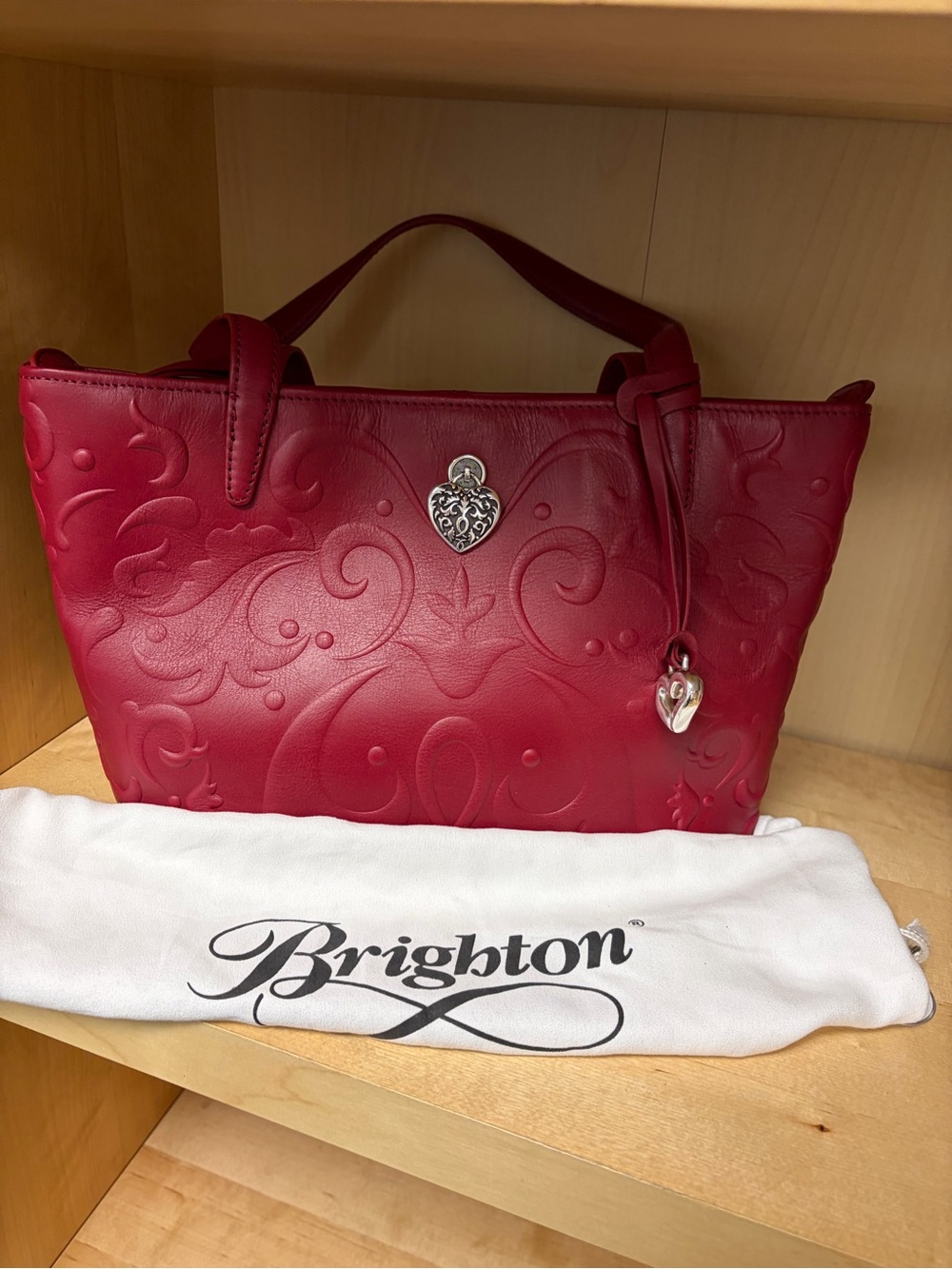 Brighton Cordoba Lucia Medium Zip Tote Red Embossed Leather - EUC with Dust Bag!